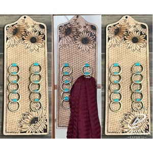 Porte-écharpe en cuir de vache fait main personnalisé, organisateur suspendu multi-anneaux pour placard, garde-robe, rangement, design décoratif - Product Image 1