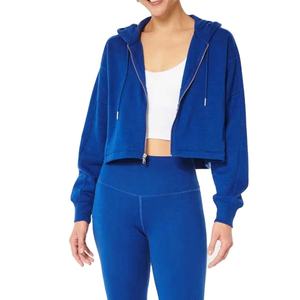 Sudaderas de mujer, pulóver, Tops cortos, sudaderas con capucha de talla grande, sudaderas transpirables de Color azul con cremallera para mujer 2026 - Product Image 3