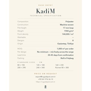พรมโพลีเอสเตอร์ขายส่ง รุ่น KADIM KA007 สีเบจ ผลิตด้วยเครื่องจักร พรมตุรกี สำหรับห้องนั่งเล่น โครงการโรงแรม - Product Image 4