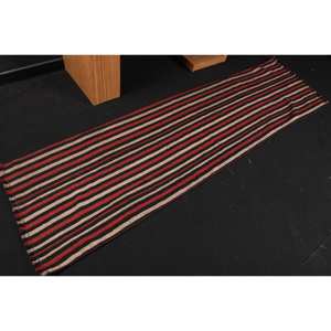 Tapis Moderne en Laine Rouge Noir 2.1X7.7 pieds Fait à la Main Grande Surface Zone Turque Motif Abstrait Rectangulaire Couloir Design 10mm Latex - Product Image 2