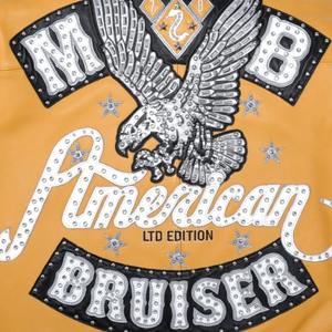 Veste d'hiver élégante pour homme Pelly PellynCustom, en cuir véritable, avec des patchs en pierre brodés, style varsity pour homme - Product Image 5