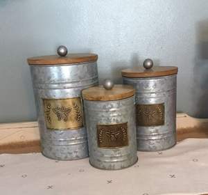 Decorative Storage Galvanized <b>Canister</b> <b>Set</b> With Minimalist Farmhouse Accents Making <b>Kitchen</b> Organization Stylish And Easy - Product Image 3