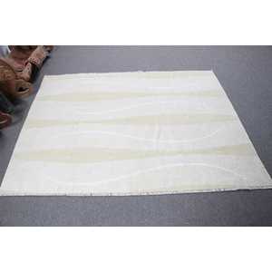 Tapis vintage 6,46 x 5 pieds, tapis turc, tapis en laine rayé blanc - Product Image 1