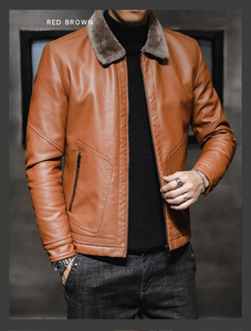 Men's Windproof Warm <b>Coat</b> Fashionable Faux <b>Fur</b> Collar New Thick PU <b>Leather</b> Jacket for Winter Brand Clothing jacket for men - Product Image 2