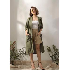 Cárdigan de lino informal con cuello alto Bolsillos de manga larga-Ajuste suelto y tejido de algodón para la temporada de otoño - Product Image 4