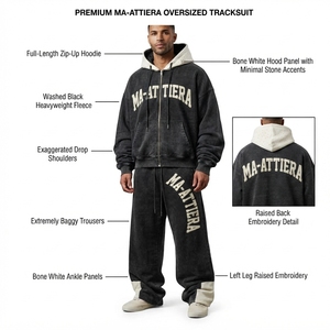 Ensemble de survêtement streetwear pour homme, deux pièces, comprenant un sweat à capuche zippé noir délavé surdimensionné et un pantalon de survêtement ample - Product Image 1