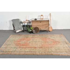 Tapis turc vintage 5.7 x 9.4ft Orange vert Patchwork Design laine tissage plat Technique Latex pour décorations de salon - Product Image 1