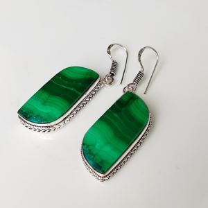 Malachite Brass <b>Hoops</b> Earrings Light <b>Weight</b> Chunky Earrings for Women Green Color Ear Wires for Anniversaries - Product Image 1