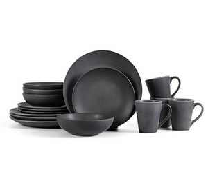 ชุดอาหารค่ำหรูหราทันสมัย 6 ชิ้น จานและชามเซรามิกสโตนแวร์สีดำด้าน เป็นมิตรกับสิ่งแวดล้อมและทนทาน - Product Image 1