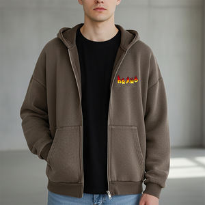 High Quality 100% Cotton <b>Fleece</b> Winter Embroidered <b>Oversized</b> Zipper <b>Hoodie</b> Drop Shoulder Plain Customizable <b>Man</b> Hoodies - Product Image 4