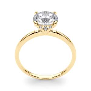 Halo oculto de diamante de corte redondo con acentos de solitario conjunto nupcial anillo de bodas para mujer/ella - Product Image 3