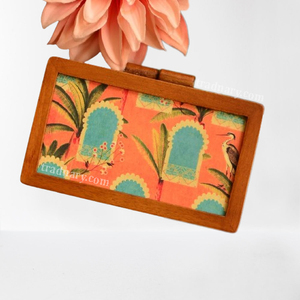 กระเป๋าคลัตช์สำหรับออกงานตอนเย็นพิมพ์ลายสไตล์วินเทจกระเป๋าถือทำจากไม้ทำจากวัสดุ PC - Product Image 3