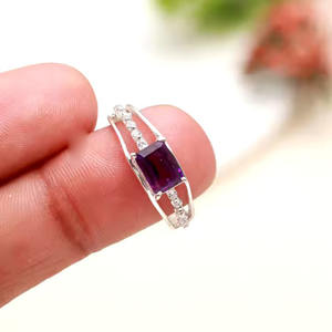 แหวนแต่งงานพลอยอัญมณีคลาสสิกแบบเรียบง่ายสีเงินสเตอร์ลิงสำหรับ925แหวนพลอยอเมทิสต์ทำจากหินอเมทิสต์งานหมั้นสำหรับงานเลี้ยงครบรอบวันเกิดของขวัญของเธอ - Product Image 3