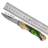 Couteau de poche en acier Damas en gros DD-FK-WH934, fait main, lame tranchante de haute qualité 90mm, acier inoxydable 58-62 HRC, bois d'olivier