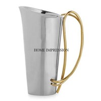 Pichet à vin vintage de designer, qualité supérieure, en aluminium transparent couleur argent, poignée plaquée or, capacité >3L, idéal pour les fêtes