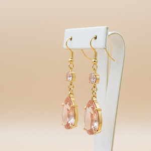 Wholesale 4.5 Inch Champagne Hydro 6mm Round & 12×16 mm Pear CZ Earring 925 Sterling Silver 18K Gold Plated - Product Image 5