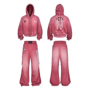 Conjunto de Sudadera Corta Transpirable Personalizada para Invierno, Traje Deportivo, Sudadera con Capucha Vintage con Cremallera Completa, Ropa Deportiva Urbana - Product Image 4