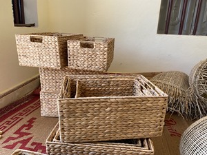 Panier de rangement tissé par panier simple de plateau de jacinthe d'eau avec la taille faite sur commande de couleur naturelle de poignées - Product Image 5