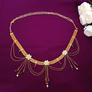 Indian Crystal Tassel Floral Waist Faux Pearl Wedding Kamarbandh Adjustable <b>Belt</b> Belly <b>Chain</b> Body Jewellery for Women - Product Image 2