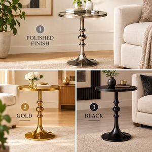 Table d'appoint ronde traditionnelle en métal avec base sur piédestal, finition foncée - Product Image 3