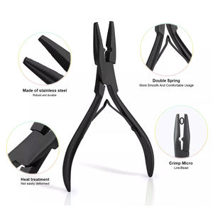 Jeu de pinces d'extension de cheveux en acier inoxydable allemand, poignée en métal enduit de couleur noire pour ensemble de coiffure de cheveux humains - Product Image 2