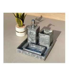 Ensemble de salle de bain en résine polie en gros, accessoires de toilette avec effet marbre, design luxueux pour la décoration de la maison et des mariages - Product Image 6