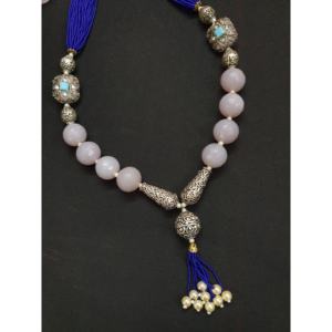 Collier de perles de rocaille romantique en diamant bleu antique avec chaîne de brins pour les fiançailles et les vêtements de mariage pour femmes et filles - Product Image 1