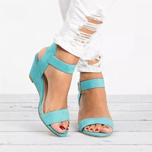 Soldes d'été : Sandales compensées à talon haut pour femme, sandales à talon bas, sandales slingback compensées pour femme - Product Image 1