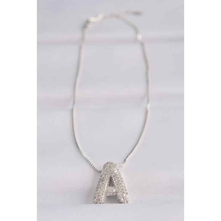 Steel Chain Zircon Stone Letter a Silver Color Bubble Necklace