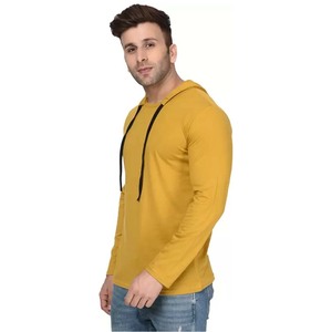 T-shirt à capuche col rond manches longues coupe ajustée en coton mélangé pour hommes - Product Image 1
