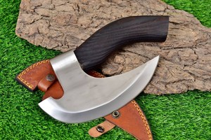 Cortador de Pizza de acero de alto carbono Funda de cuero fino Estilo vikingo Mango de madera Forjado a mano Hacha para acampar al aire libre Grado industrial - Product Image 4