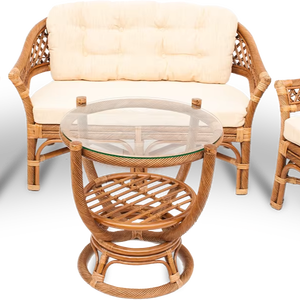 Juego de salón de ratán hecho a mano, superventas, mesa redonda y silla cómoda de Rodos para Villa o hogar inspirados en el diseño de Indonesia - Product Image 1