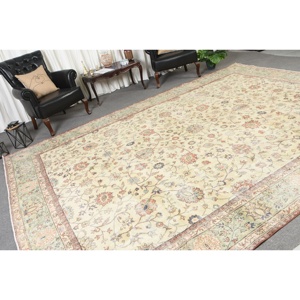 Alfombra tradicional de lana Beige 9,6X12,7 pies hecho a mano pasillo turco rectángulo Patchwork diseño para entrada sala de estar látex - Product Image 2