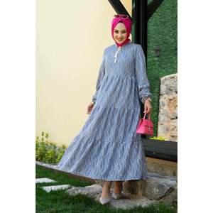 Vestido hiyab estampado floral azul con mangas largas - Product Image 4