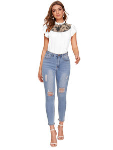 Boutique exclusiva camiseta India para mujer cómoda ropa Regular Tops cortos apliques de punto de moda última moda India - Product Image 4