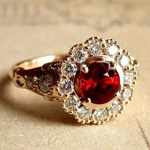 Anillo de compromiso de granate redondo de Plata de Ley 925 hecho a mano estilo Vintage banda de boda diamante perla conjunto de perlas 14K pureza de Metal - Product Image 4
