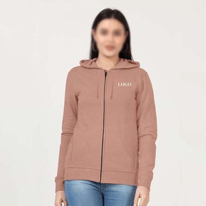 Best Selling Customized Logo Design Casual Solid Knitted <b>Women's</b> Hoodie with Zipper <b>Long</b> Sleeves Winter Cotton Wholesale - Product Image 6