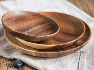 Safe Handcrafted Eco-Friendly Natural Acacia Wood Serving Plates Round <b>Bowl</b> Style Classic Crescent Crafts Decorative <b>Snack</b> Plate - Product Image 4