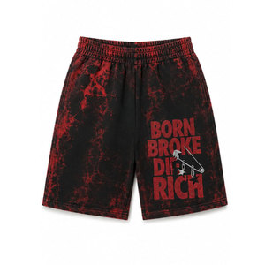<b>Men's</b> Red <b>Black</b> <b>Tie</b> Dye Printed Shorts Elastic Waist Street Style Breathable Knitted Fabric Front Logo Design - Product Image 2