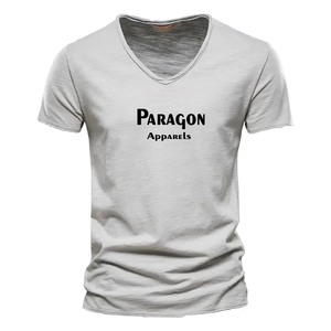 T-shirt uni pour homme Streetwear T-shirt ras du cou côtelé surdimensionné en coton épais - Product Image 4