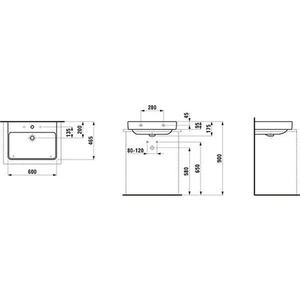 Lavabo de encimera LAUFEN PRO S 600x465mm Blanco con desagüe y 1 orificio para grifo - Product Image 1