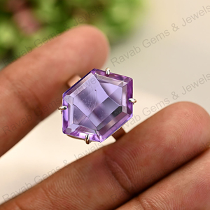 Anillo Vintage de Plata de Ley 925 de Alta Calidad, Chapado en Oro, con Amatista Morada, Corte Hexagonal, para Mujer, con Engaste de Bisel, para Fiesta - Product Image 6
