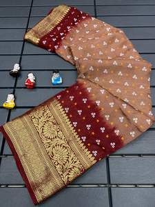 Hermoso nuevo Sari de seda Bandhej con Rich Pallu y Big Broad Zari tejiendo ropa india y pakistaní - Product Image 3