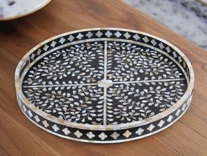 Bandeja de servicio hecha a mano de nácar elegante respetuosa con el medio ambiente para cenar, decoración del hogar entretenida - Product Image 5