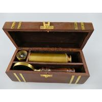 Loupe et boussole en laiton de télescope antique avec boîte gratuite Logo personnalisé cadeaux nautiques articles boîte prix de gros