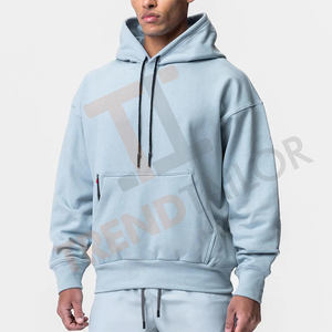 Sweat-shirt pour homme surdimensionné personnalisé en gros, 360GSM, pull avec poche kangourou et fermeture éclair interne - Product Image 4