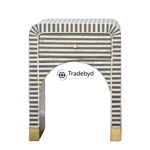 Mesa de consola con incrustaciones de hueso hechas a mano Tradebyd, diseño moderno con motivos étnicos, muebles de noche ajustables - Product Image 6