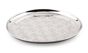 Assiette de service Thali ronde texturée en acier inoxydable chromé de qualité supérieure, compatible lave-vaisselle, pour usage en restauration - Product Image 2