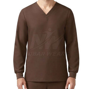 Versatile Long Sleeve <b>Scrub</b> <b>Tops</b> Men Healthcare Medical Uniform V Neck Workwear Stretch Fabric Durable Professional Clothing - Product Image 5