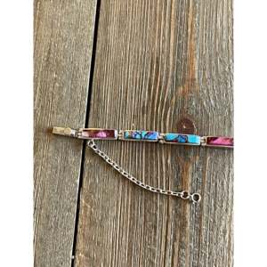 Navajo Pink Dream Mohave Turquoise & Sterling <b>Silver</b> Fine Chain <b>Bracelet</b> with Link Design - Product Image 2